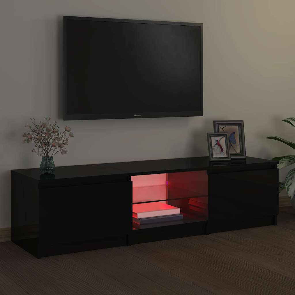 vidaXL Szafka pod TV z oświetleniem LED, czarna, 140x40x36 cm