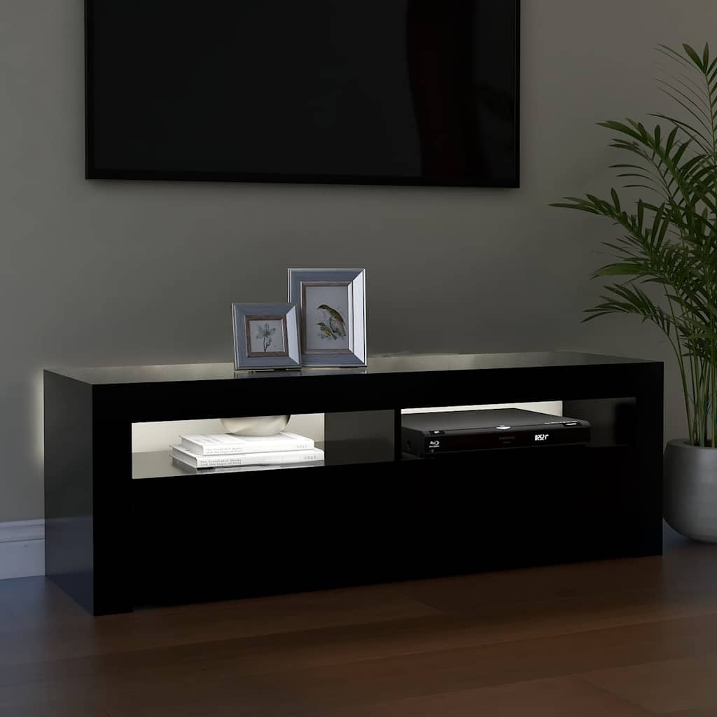 vidaXL Szafka pod TV z oświetleniem LED, czarna, 120x35x40 cm