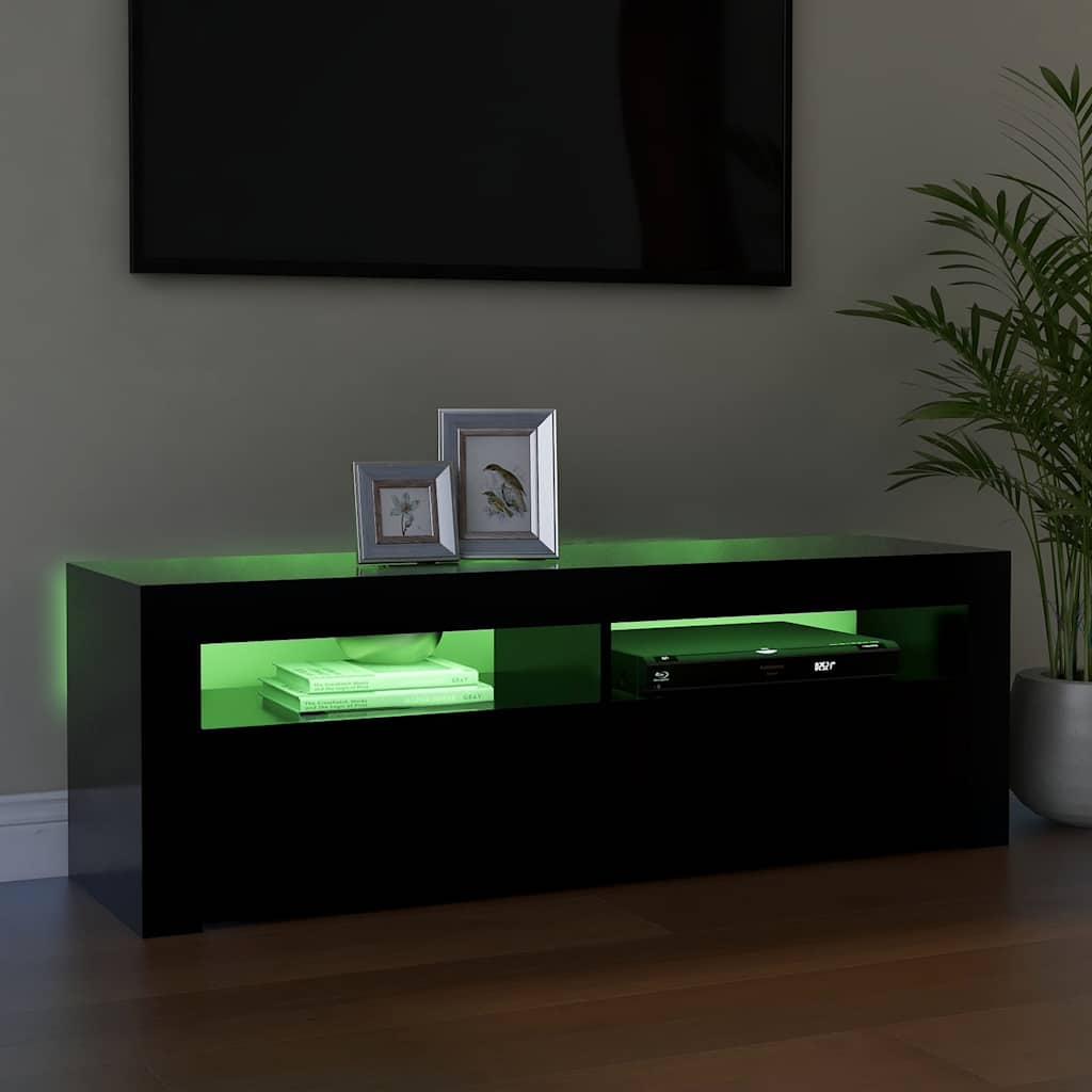 vidaXL Szafka pod TV z oświetleniem LED, czarna, 120x35x40 cm