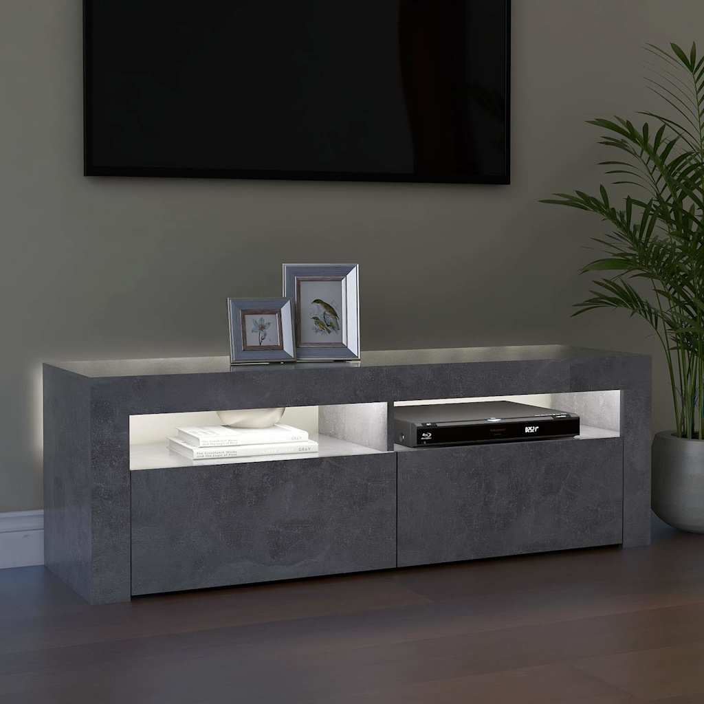 vidaXL Szafka pod TV z oświetleniem LED, szarość betonu, 120x35x40 cm
