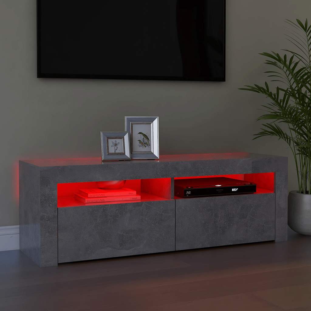 vidaXL Szafka pod TV z oświetleniem LED, szarość betonu, 120x35x40 cm