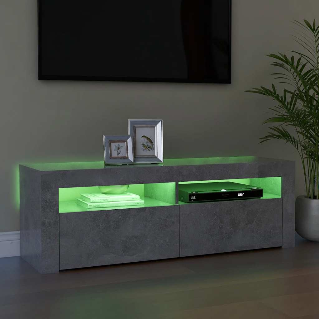 vidaXL Szafka pod TV z oświetleniem LED, szarość betonu, 120x35x40 cm
