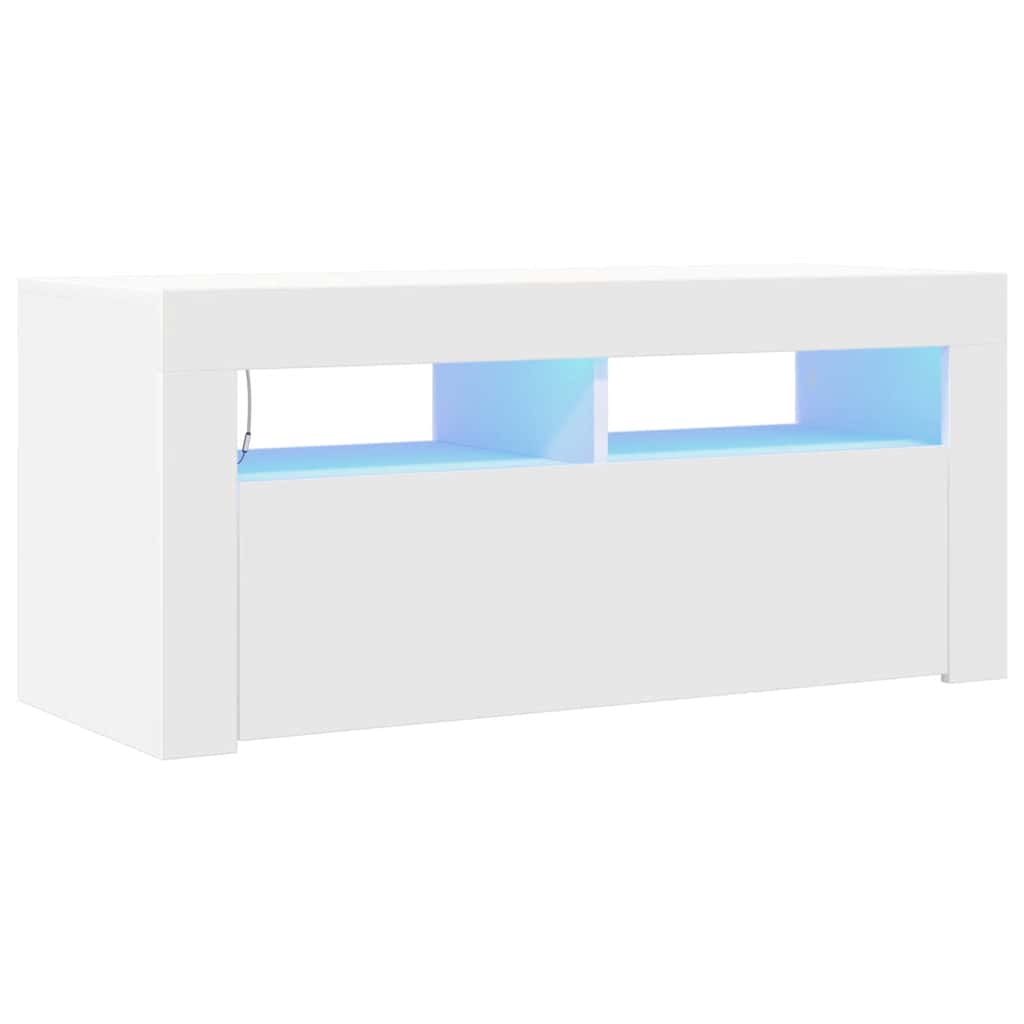 vidaXL Szafka pod TV z oświetleniem LED, biała, 90x35x40 cm