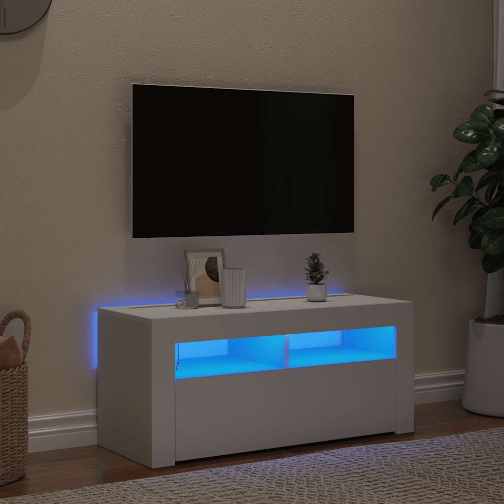 vidaXL Szafka pod TV z oświetleniem LED, biała, 90x35x40 cm