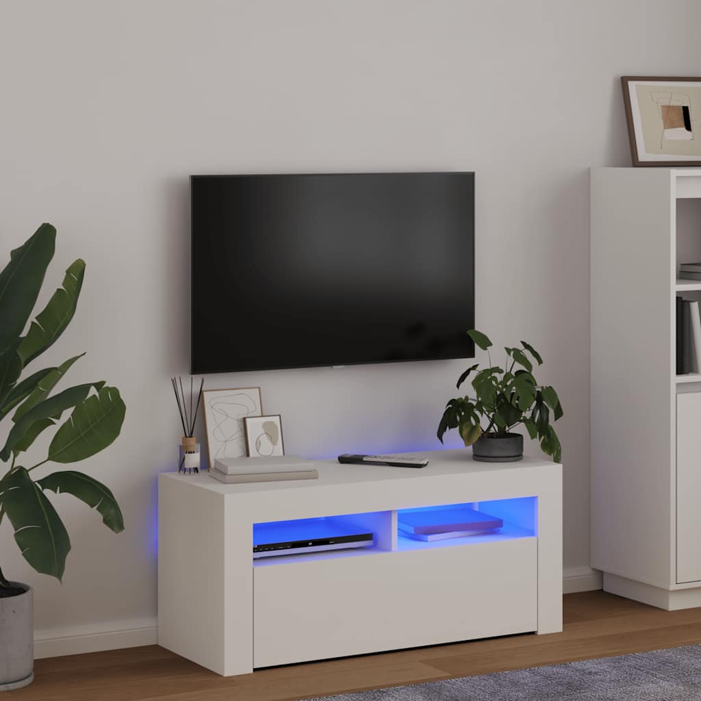 vidaXL Szafka pod TV z oświetleniem LED, biała, 90x35x40 cm