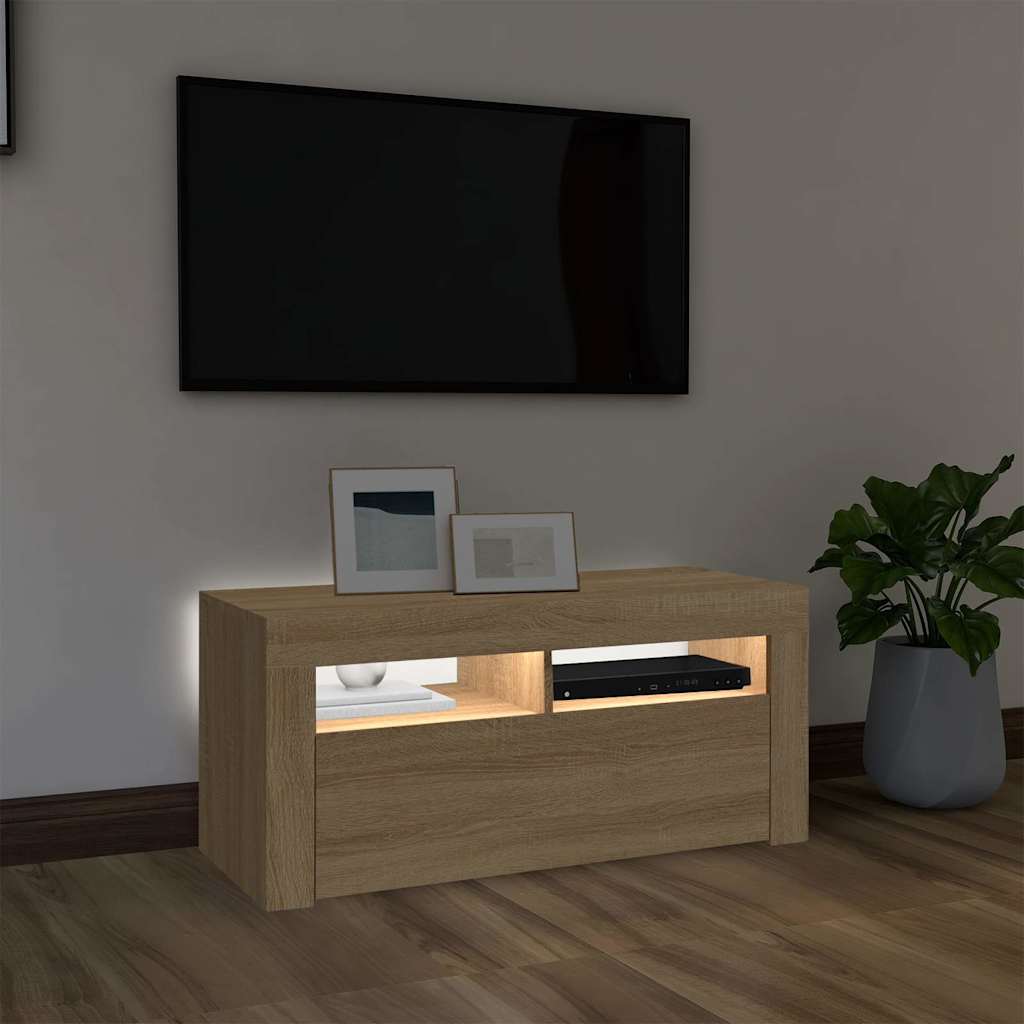 vidaXL Szafka TV z oświetleniem LED, dąb sonoma, 90x35x40 cm