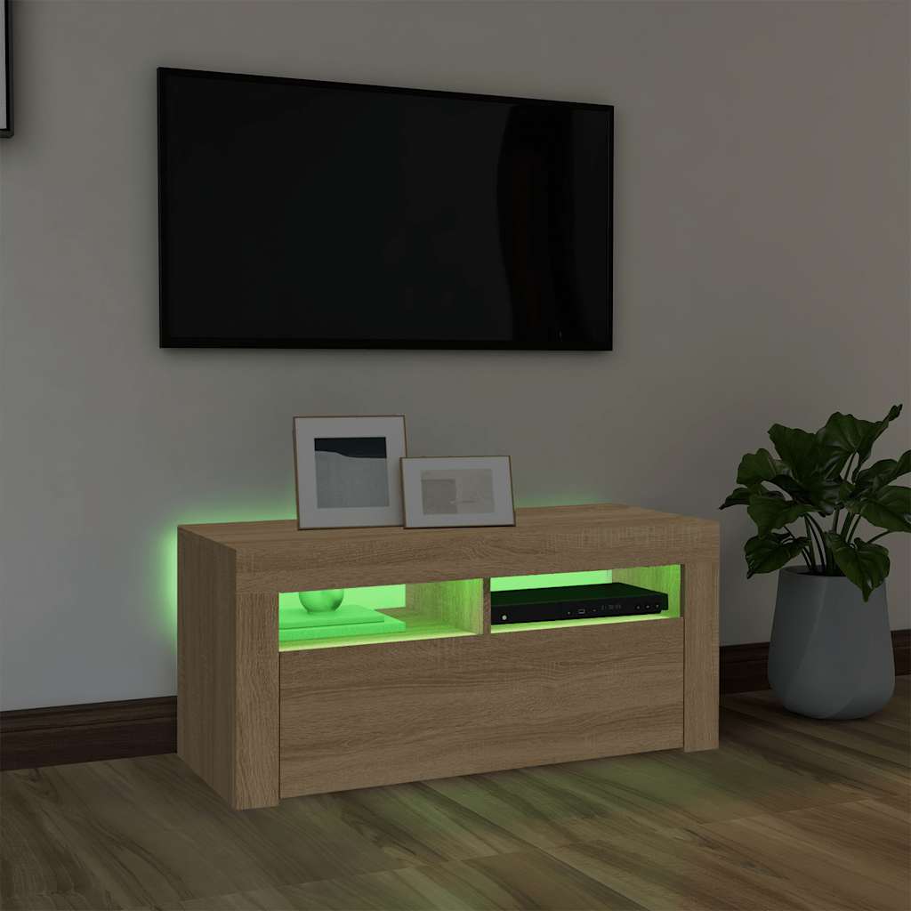 vidaXL Szafka TV z oświetleniem LED, dąb sonoma, 90x35x40 cm