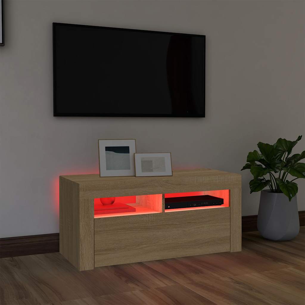 vidaXL Szafka TV z oświetleniem LED, dąb sonoma, 90x35x40 cm
