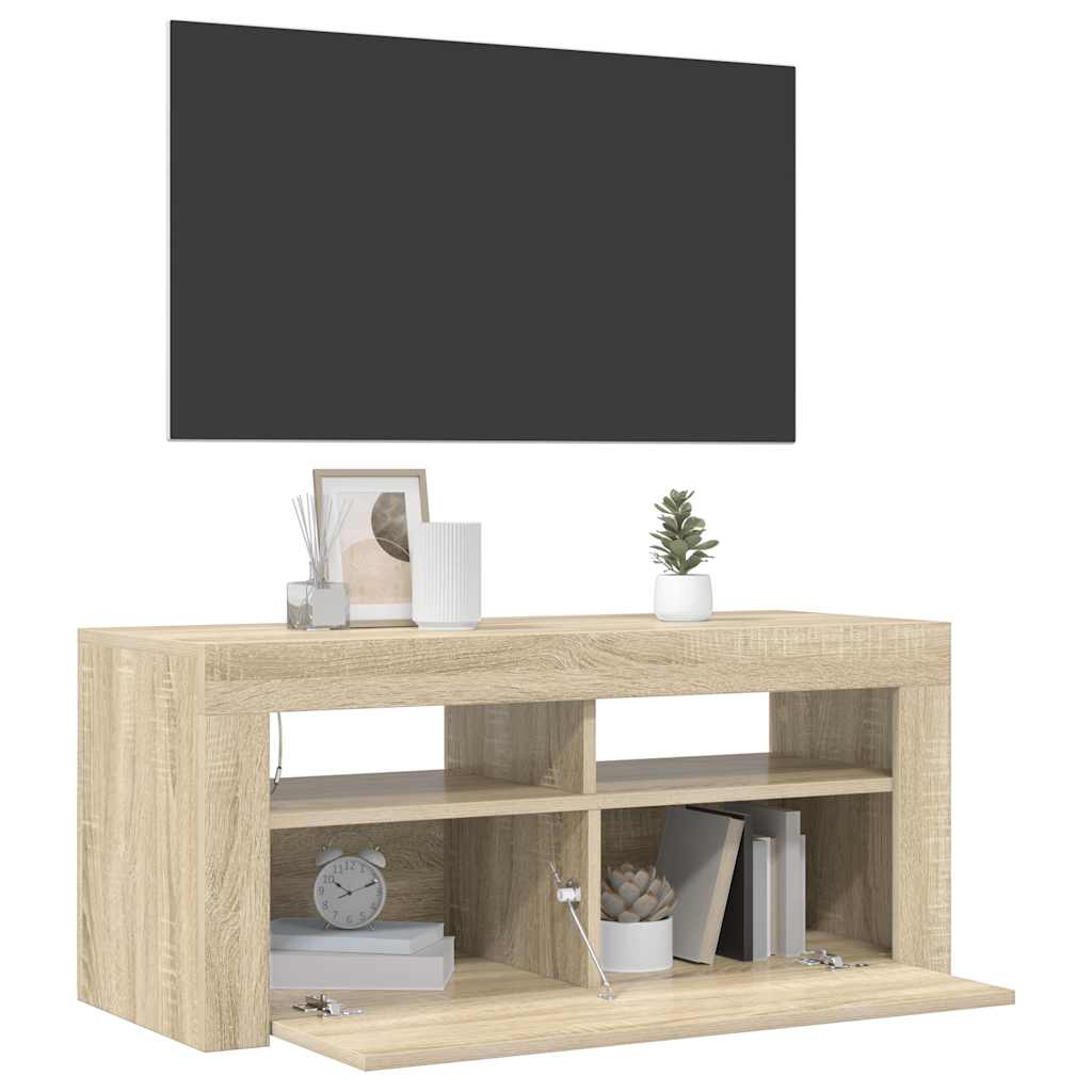 vidaXL Szafka TV z oświetleniem LED, dąb sonoma, 90x35x40 cm