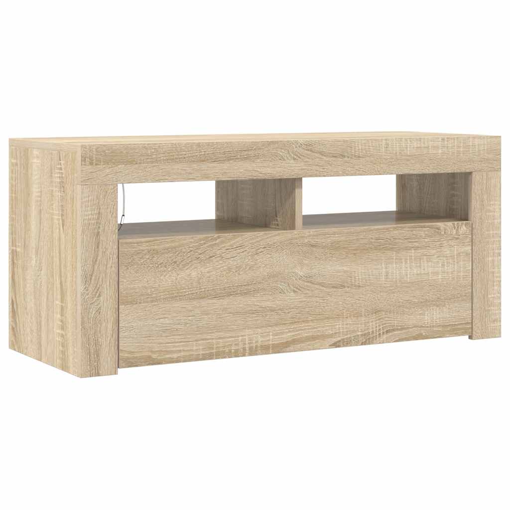 vidaXL Szafka TV z oświetleniem LED, dąb sonoma, 90x35x40 cm