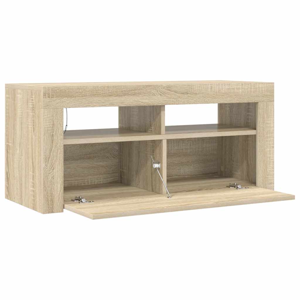 vidaXL Szafka TV z oświetleniem LED, dąb sonoma, 90x35x40 cm