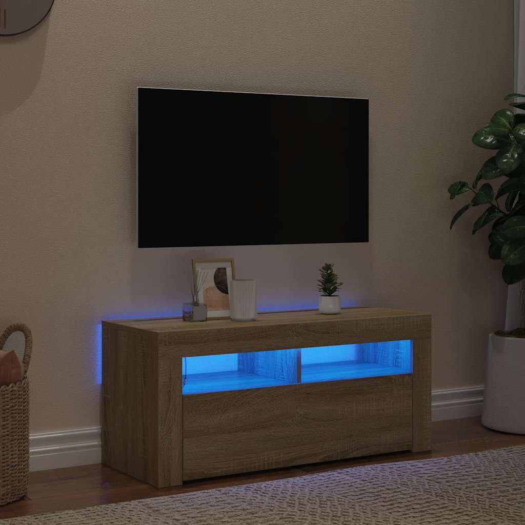 vidaXL Szafka TV z oświetleniem LED, dąb sonoma, 90x35x40 cm