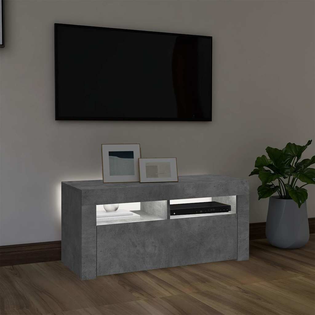 vidaXL Szafka TV z oświetleniem LED, szarość betonu, 90x35x40 cm