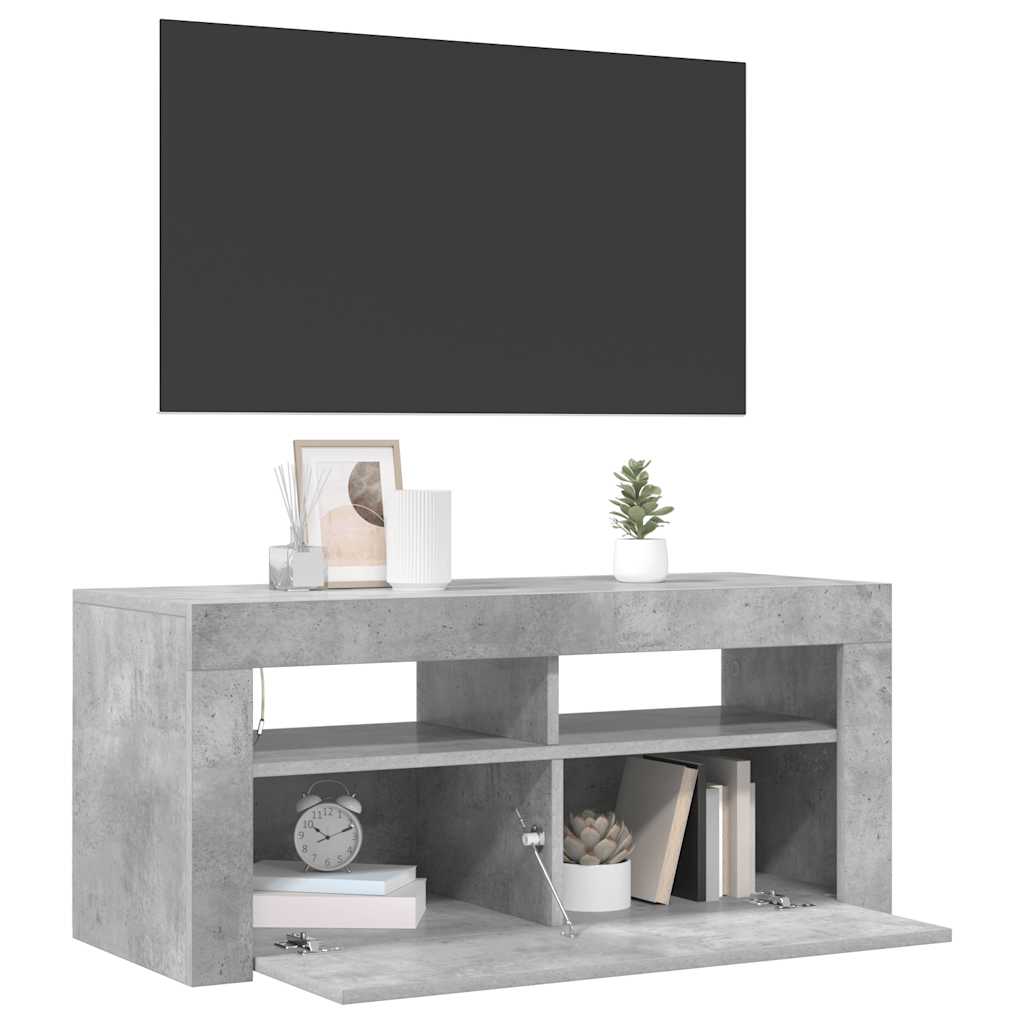vidaXL Szafka TV z oświetleniem LED, szarość betonu, 90x35x40 cm