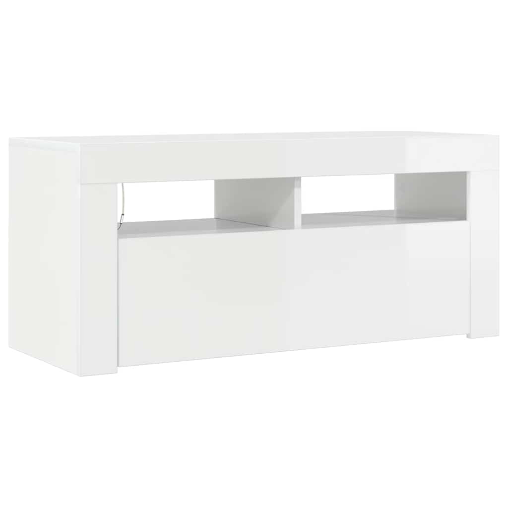vidaXL Szafka TV z oświetleniem LED, wysoki połysk, biała, 90x35x40 cm