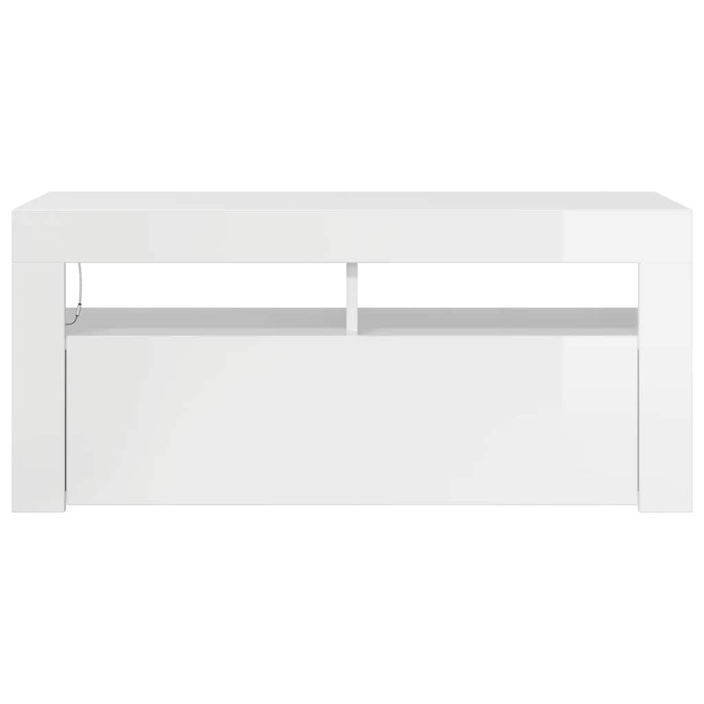 vidaXL Szafka TV z oświetleniem LED, wysoki połysk, biała, 90x35x40 cm