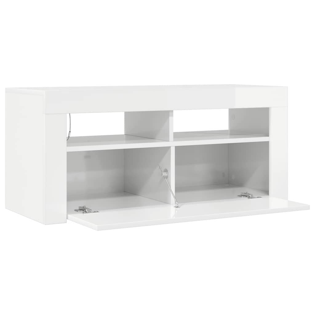 vidaXL Szafka TV z oświetleniem LED, wysoki połysk, biała, 90x35x40 cm