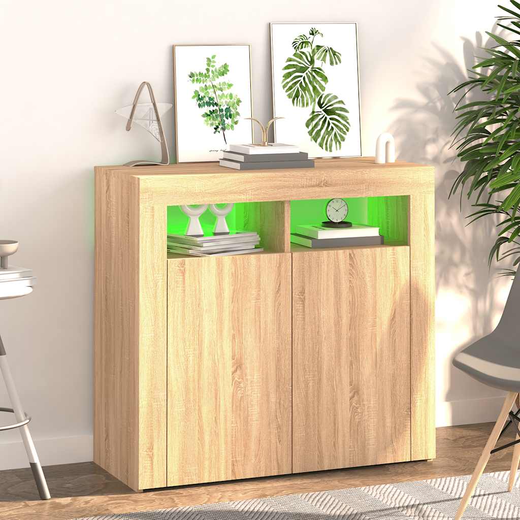 vidaXL Szafka z oświetleniem LED, dąb sonoma, 80x35x75 cm