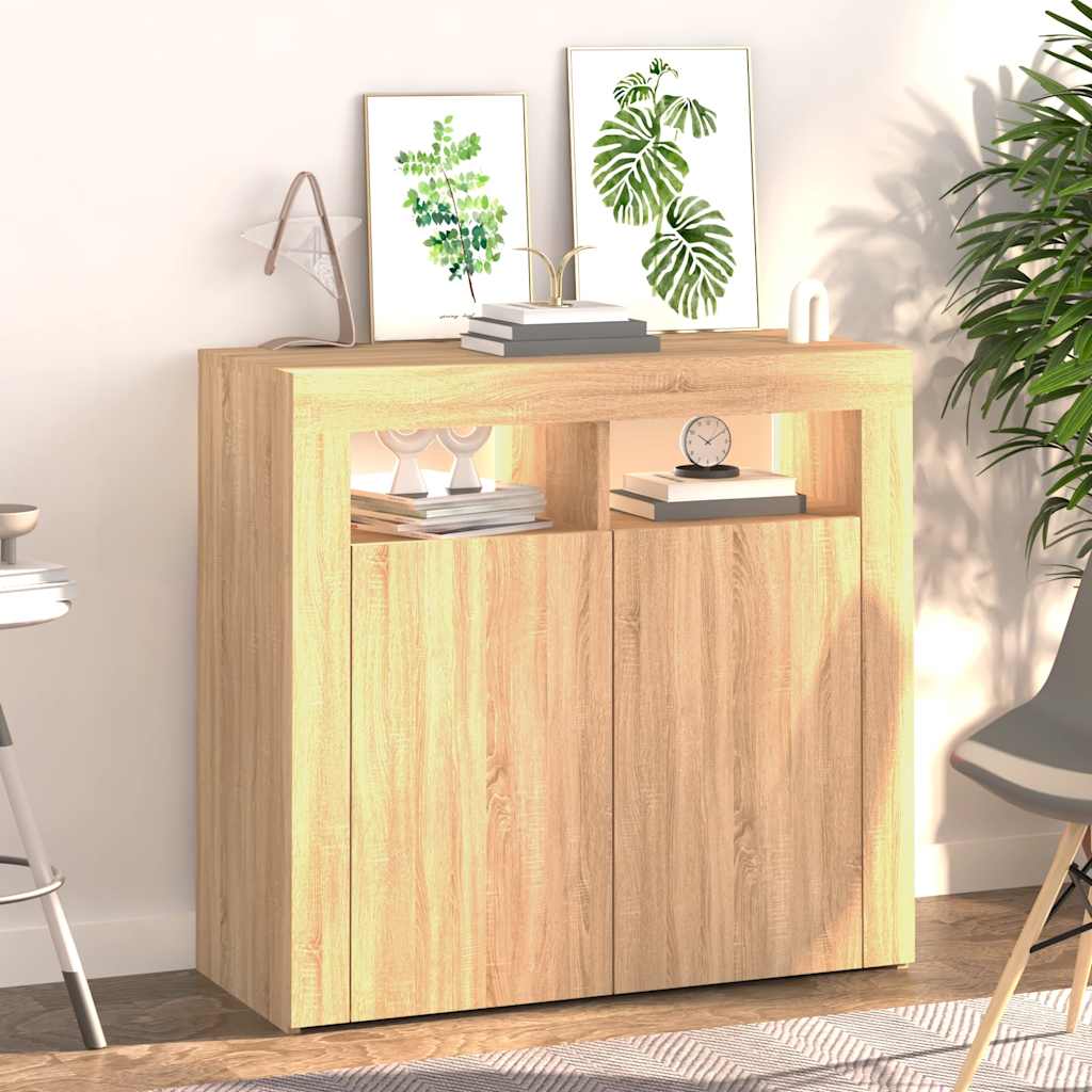 vidaXL Szafka z oświetleniem LED, dąb sonoma, 80x35x75 cm