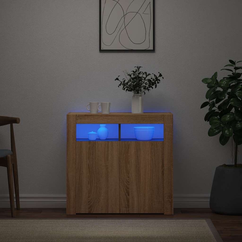 vidaXL Szafka z oświetleniem LED, dąb sonoma, 80x35x75 cm