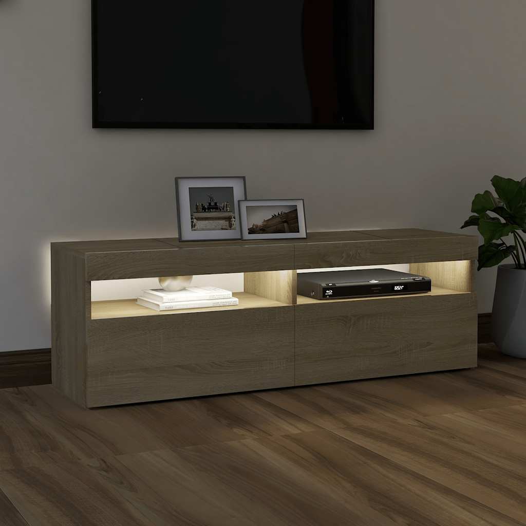 vidaXL Szafka pod TV z oświetleniem LED, dąb sonoma, 120x35x40 cm