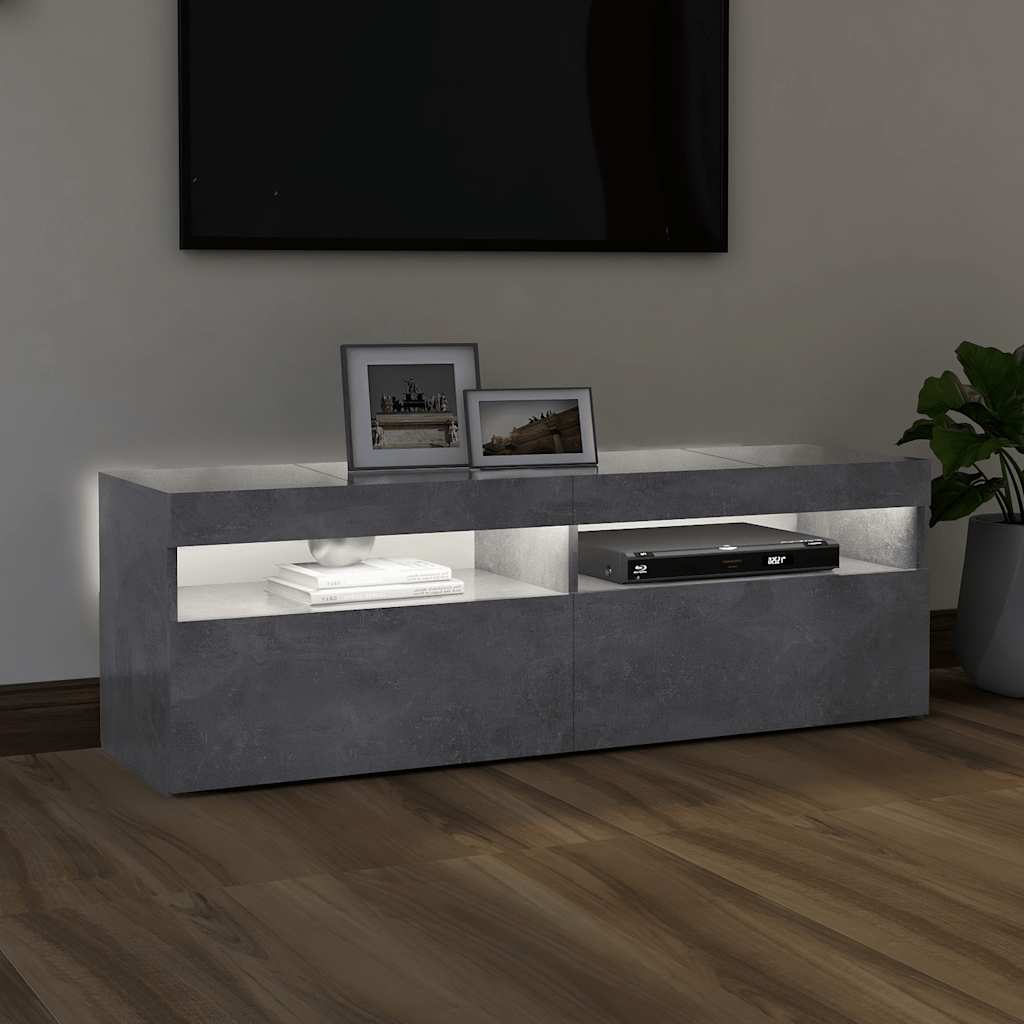 vidaXL Szafka pod TV z oświetleniem LED, szarość betonu, 120x35x40 cm