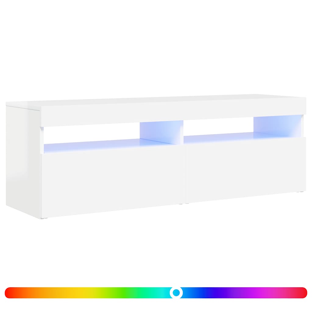 vidaXL Szafka TV z oświetleniem LED, biała, wysoki połysk, 120x35x40cm