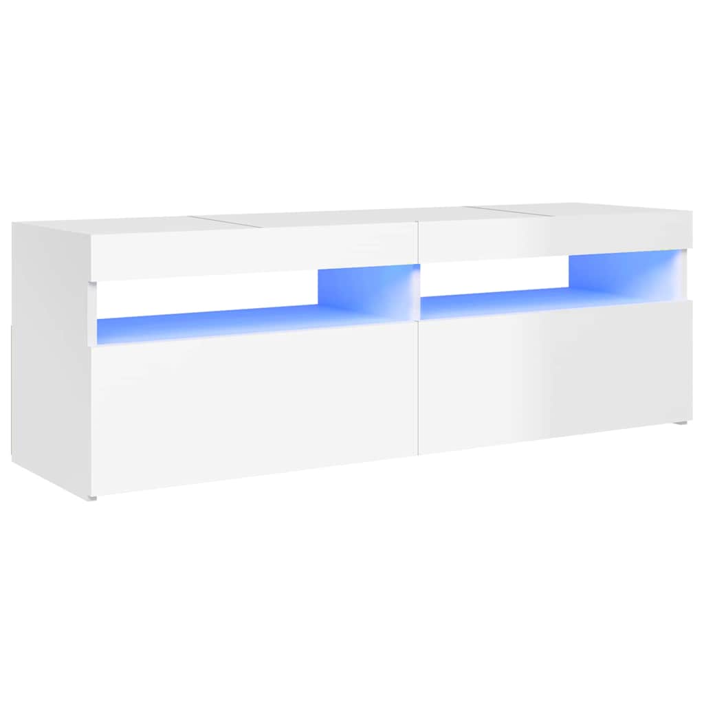 vidaXL Szafka TV z oświetleniem LED, biała, wysoki połysk, 120x35x40cm