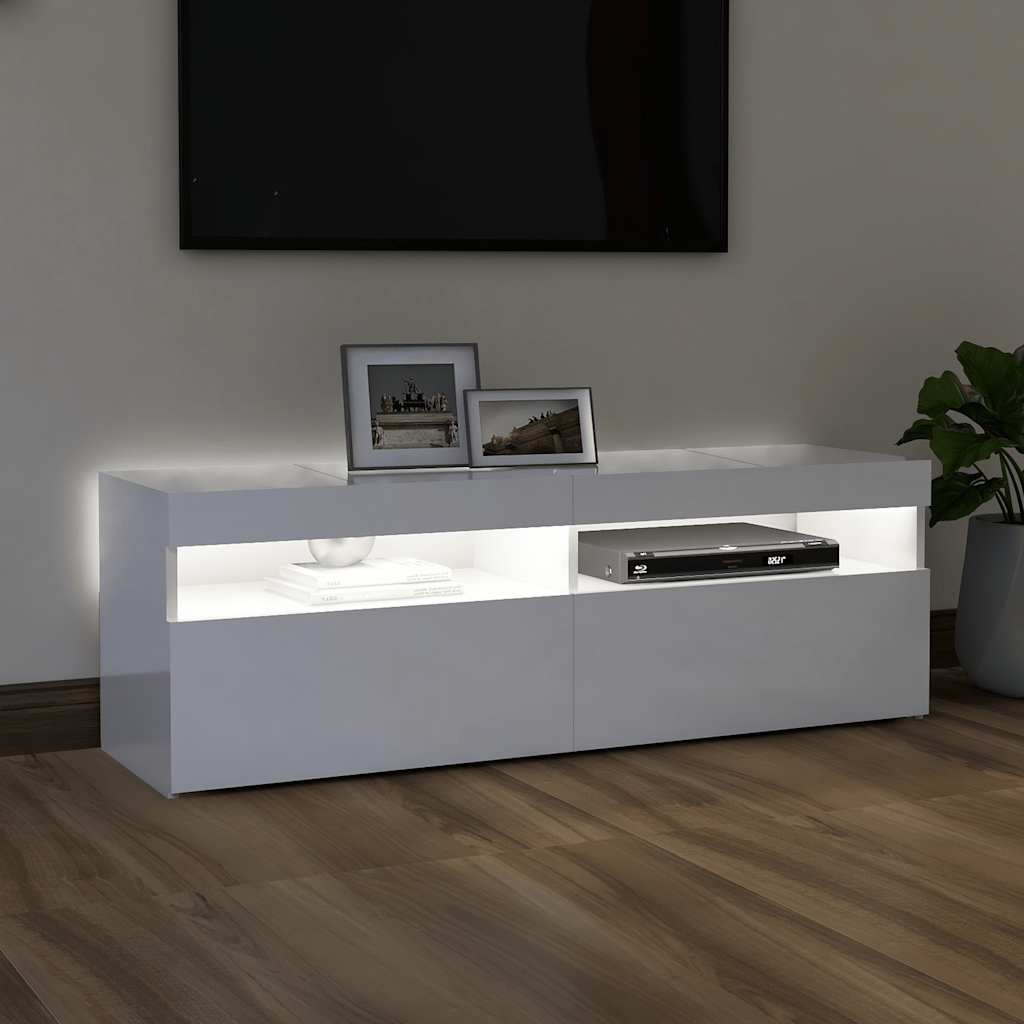 vidaXL Szafka TV z oświetleniem LED, biała, wysoki połysk, 120x35x40cm