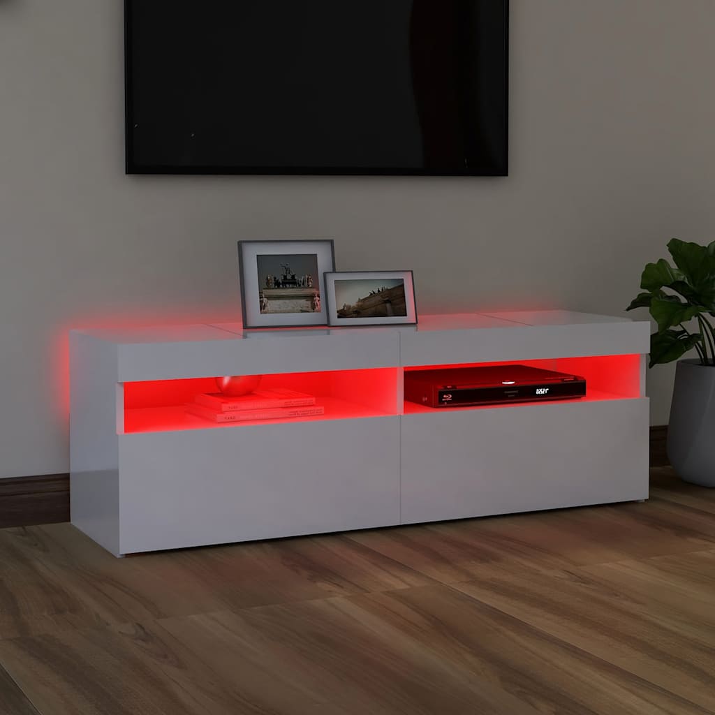 vidaXL Szafka TV z oświetleniem LED, biała, wysoki połysk, 120x35x40cm