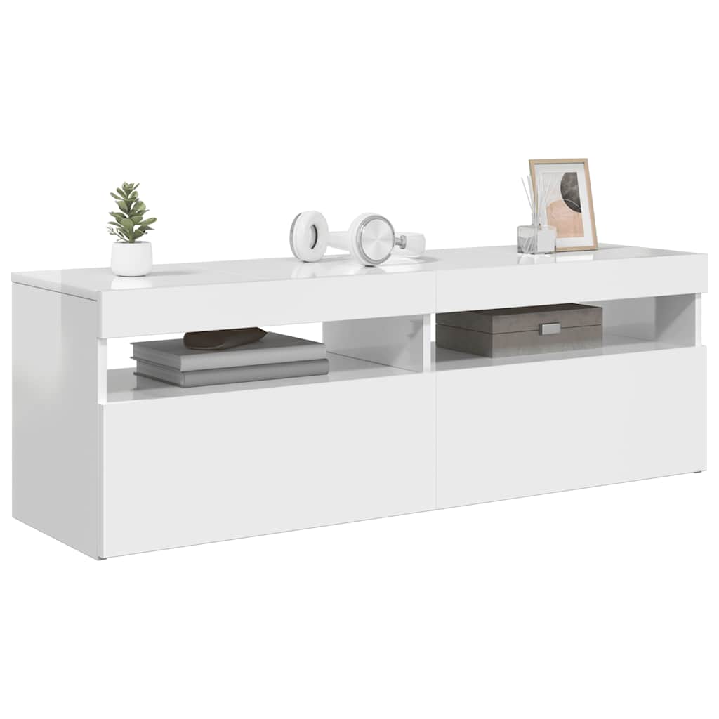 vidaXL Szafka TV z oświetleniem LED, biała, wysoki połysk, 120x35x40cm