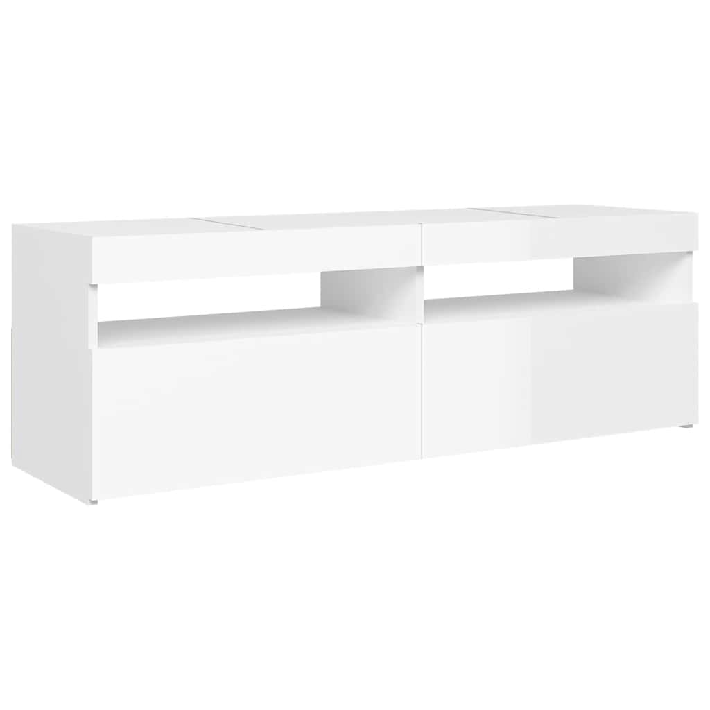 vidaXL Szafka TV z oświetleniem LED, biała, wysoki połysk, 120x35x40cm
