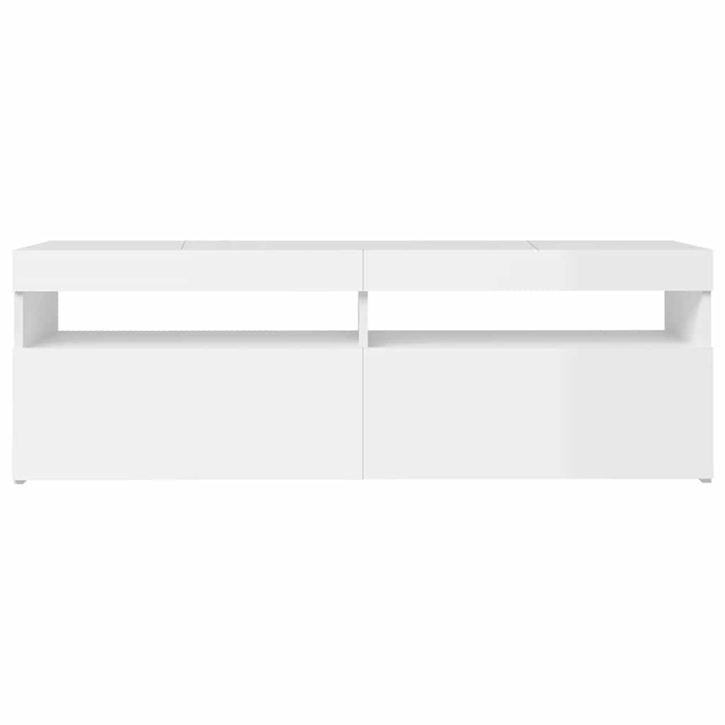 vidaXL Szafka TV z oświetleniem LED, biała, wysoki połysk, 120x35x40cm