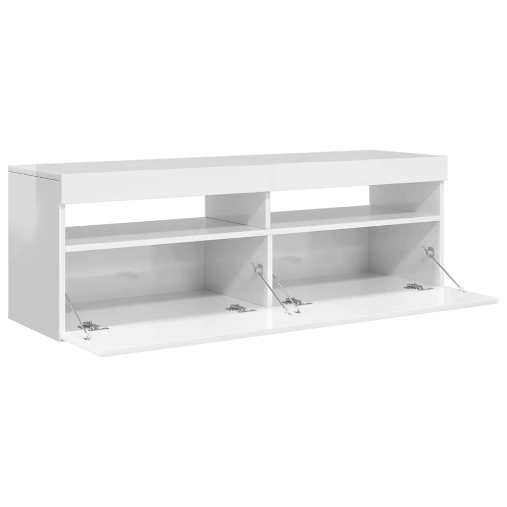 vidaXL Szafka TV z oświetleniem LED, biała, wysoki połysk, 120x35x40cm