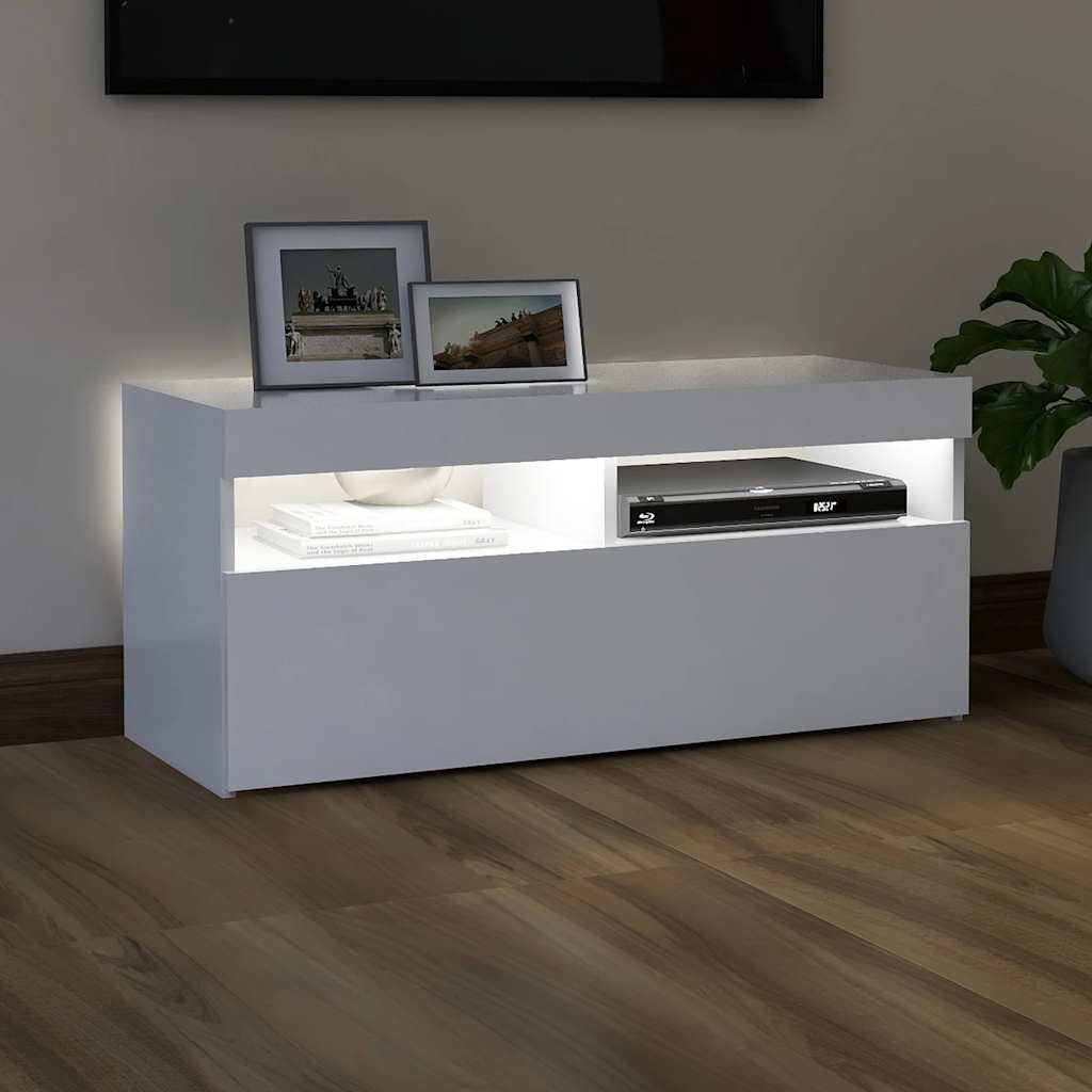 vidaXL Szafka pod TV z oświetleniem LED, biała, 90x35x40 cm