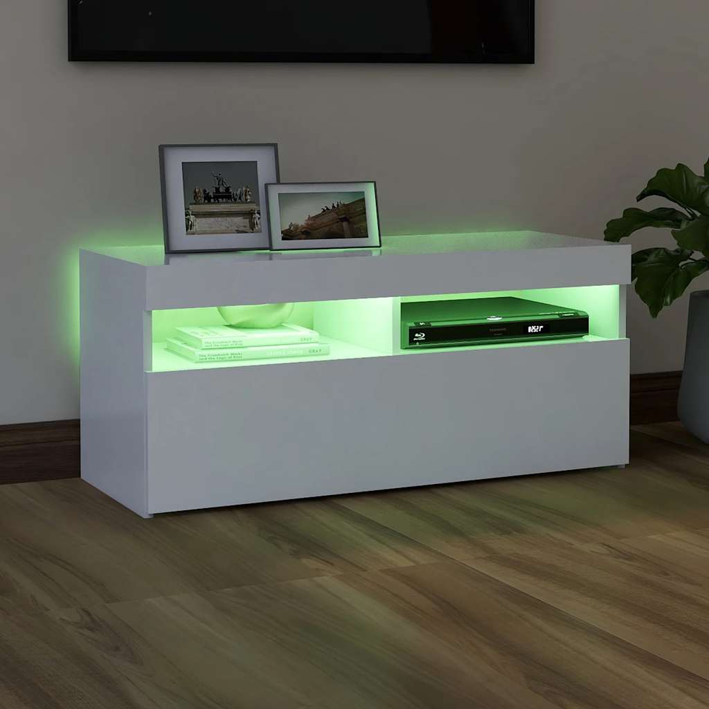 vidaXL Szafka pod TV z oświetleniem LED, biała, 90x35x40 cm