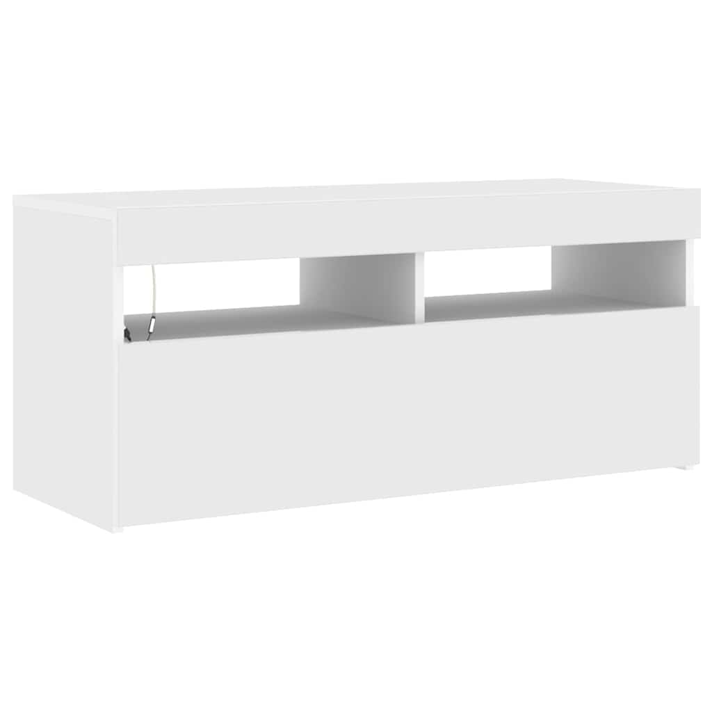 vidaXL Szafka pod TV z oświetleniem LED, biała, 90x35x40 cm