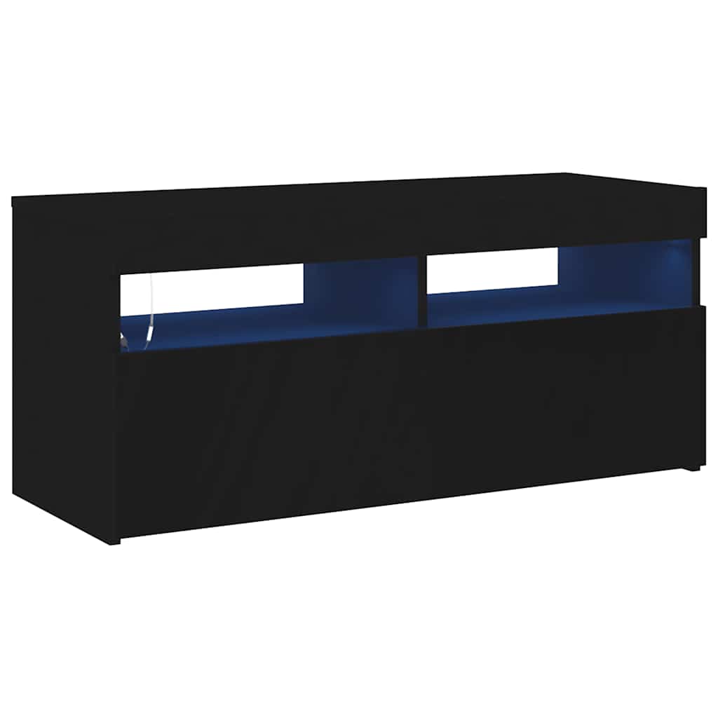 vidaXL Szafka pod TV z oświetleniem LED, czarna, 90x35x40 cm