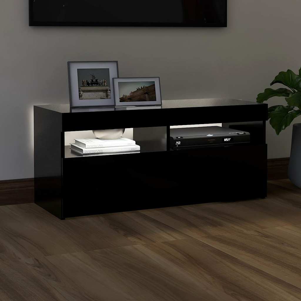 vidaXL Szafka pod TV z oświetleniem LED, czarna, 90x35x40 cm