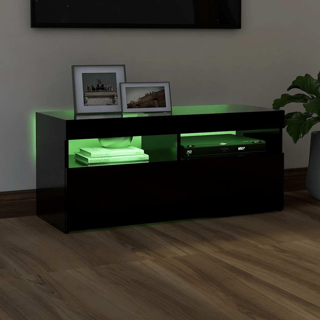 vidaXL Szafka pod TV z oświetleniem LED, czarna, 90x35x40 cm