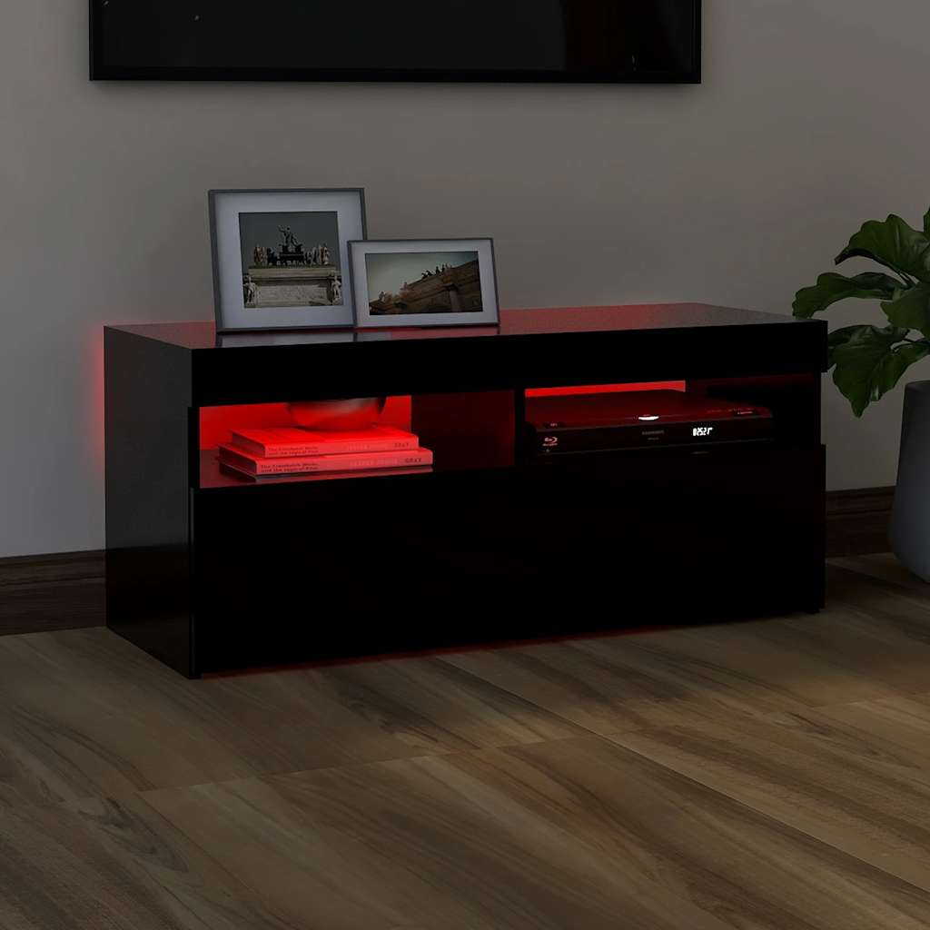 vidaXL Szafka pod TV z oświetleniem LED, czarna, 90x35x40 cm