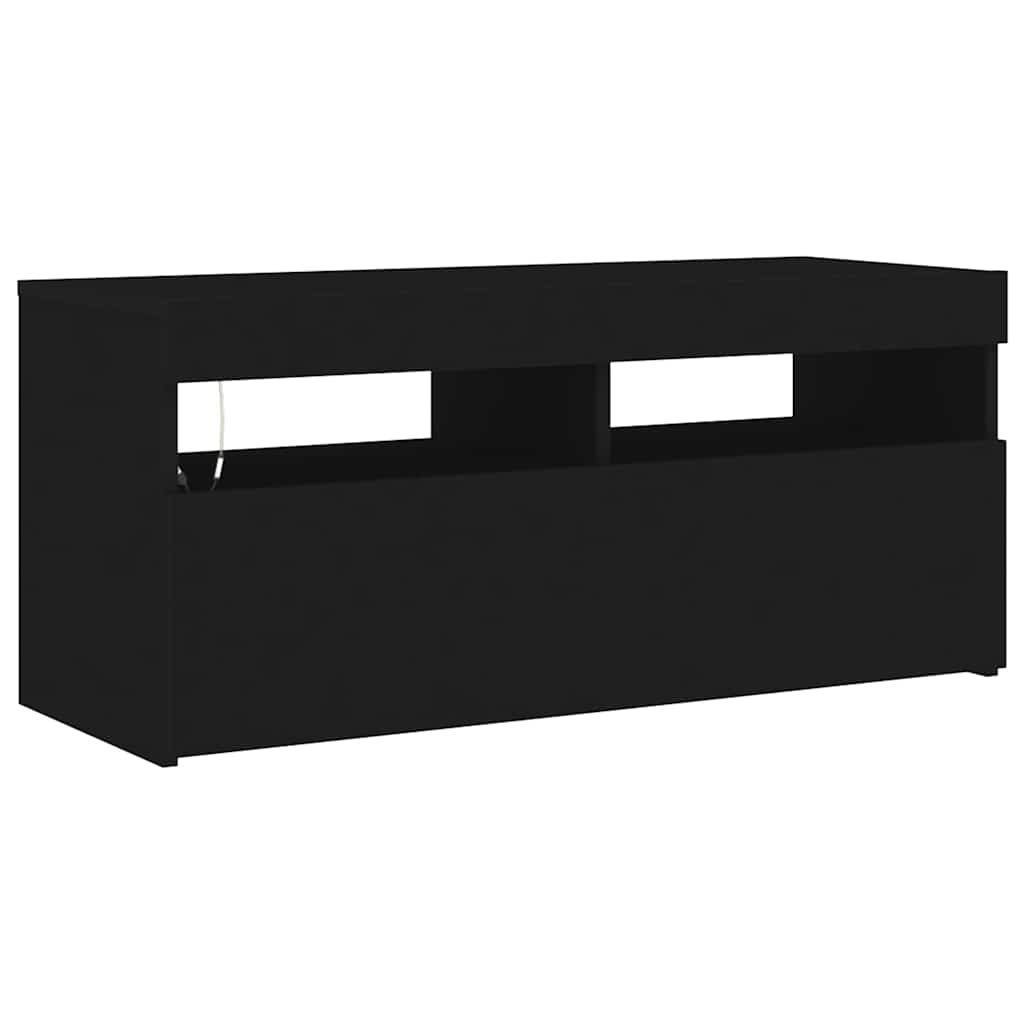 vidaXL Szafka pod TV z oświetleniem LED, czarna, 90x35x40 cm