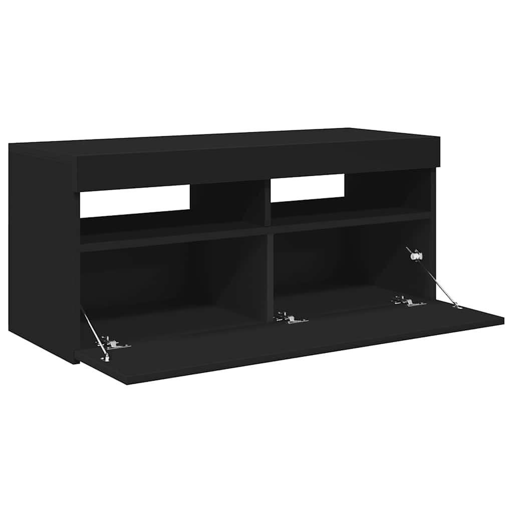 vidaXL Szafka pod TV z oświetleniem LED, czarna, 90x35x40 cm