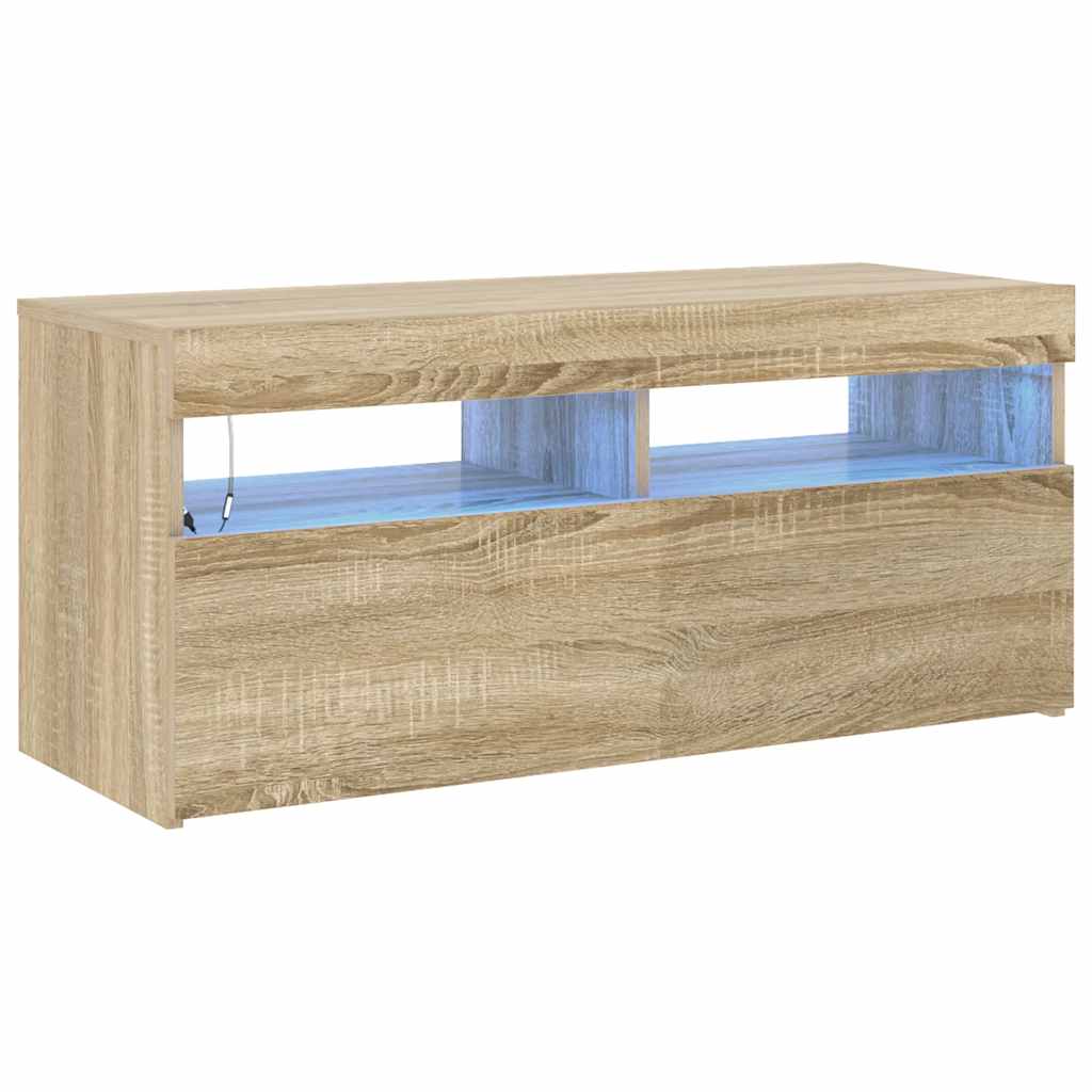 vidaXL Szafka pod TV z oświetleniem LED, dąb sonoma, 90x35x40 cm