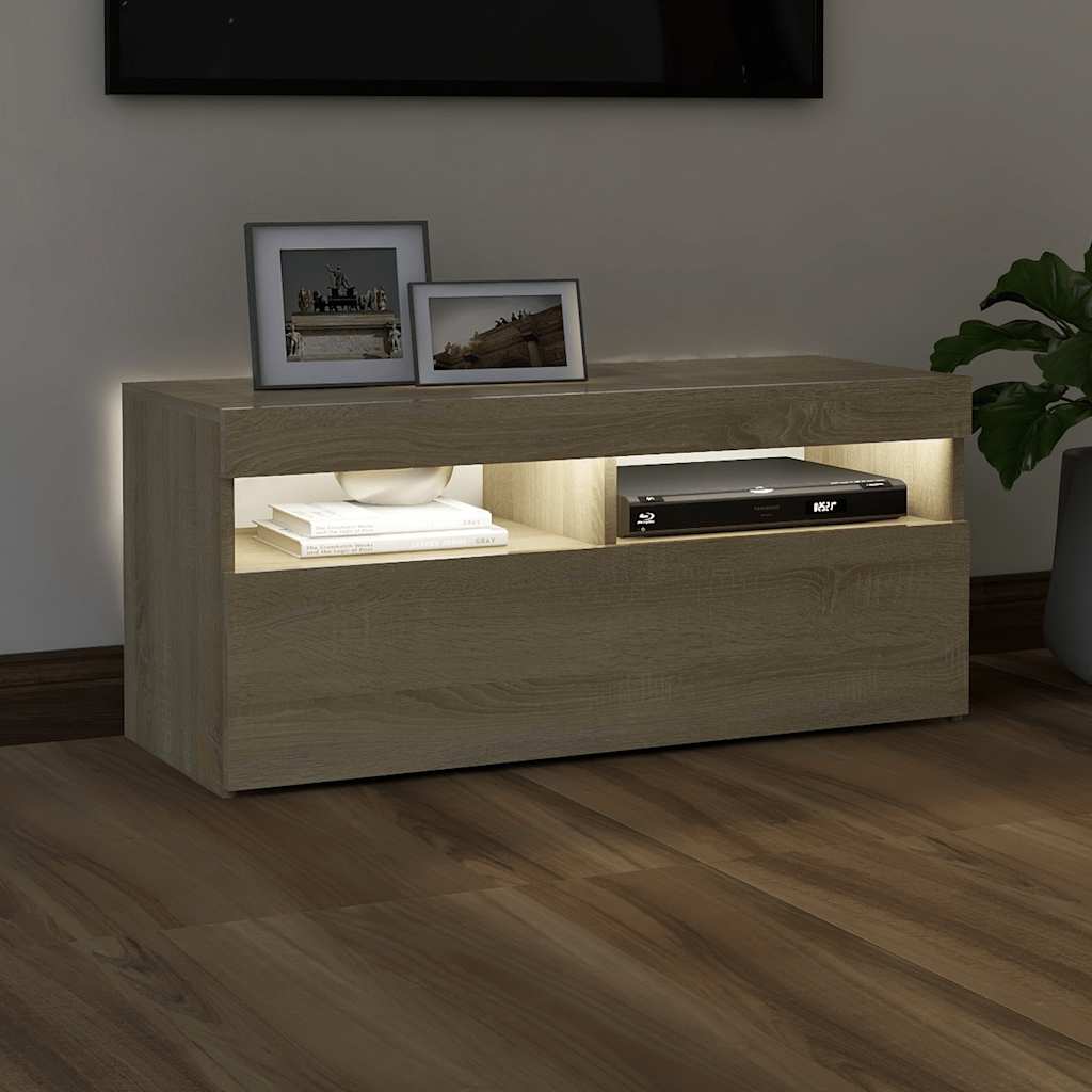 vidaXL Szafka pod TV z oświetleniem LED, dąb sonoma, 90x35x40 cm