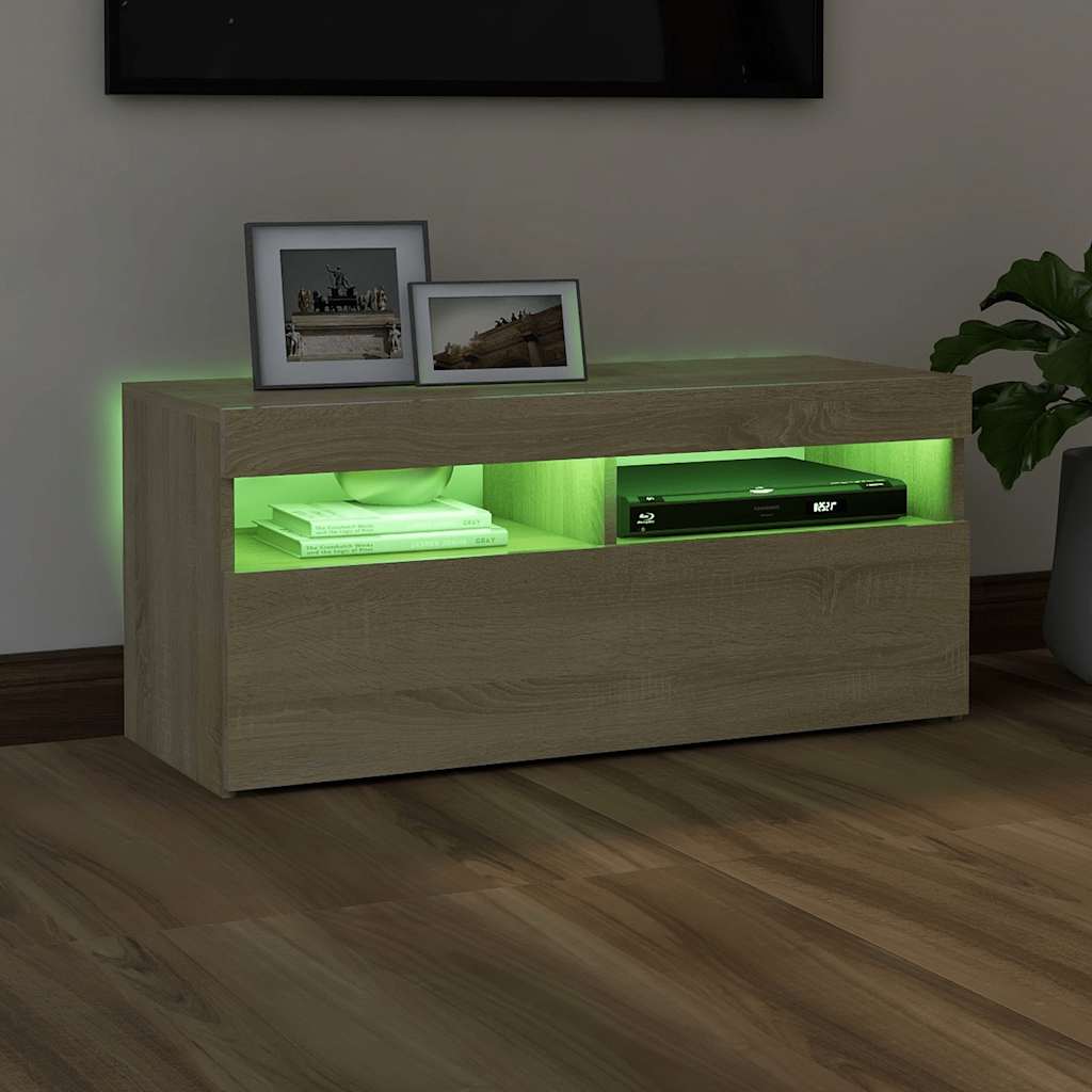 vidaXL Szafka pod TV z oświetleniem LED, dąb sonoma, 90x35x40 cm
