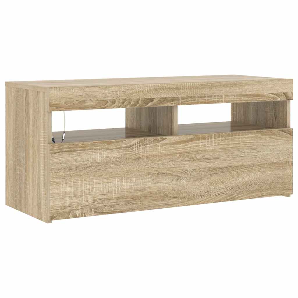 vidaXL Szafka pod TV z oświetleniem LED, dąb sonoma, 90x35x40 cm