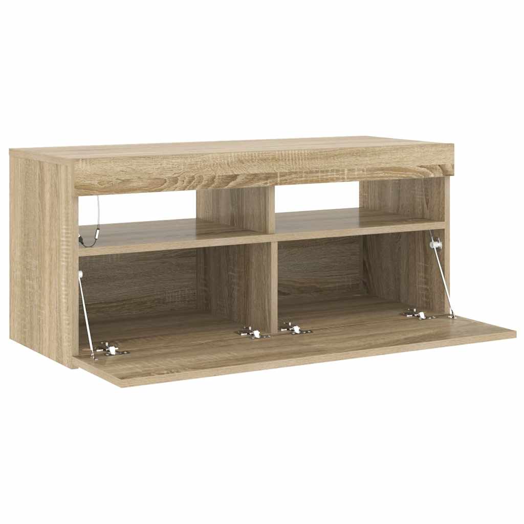 vidaXL Szafka pod TV z oświetleniem LED, dąb sonoma, 90x35x40 cm