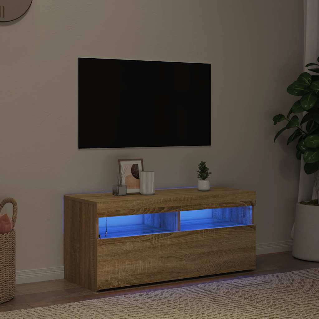 vidaXL Szafka pod TV z oświetleniem LED, dąb sonoma, 90x35x40 cm