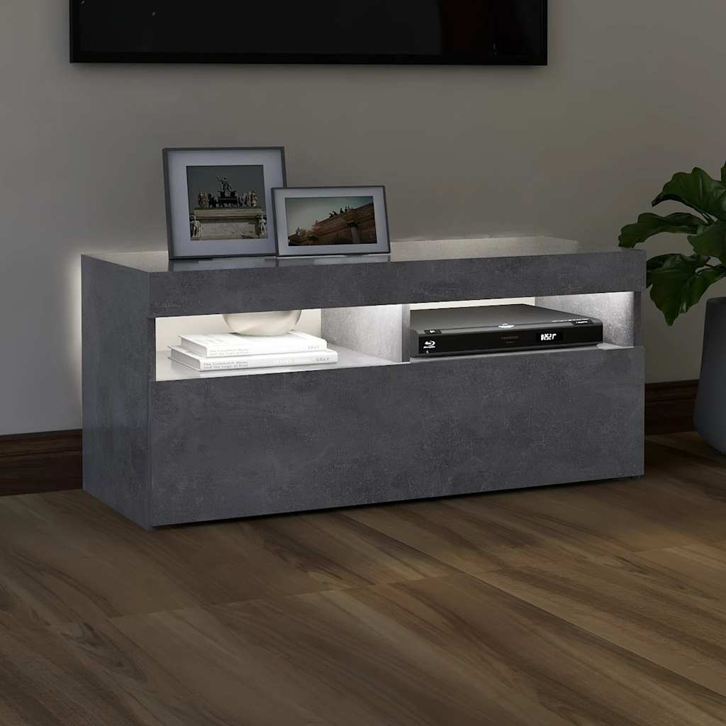 vidaXL Szafka pod TV z oświetleniem LED, szarość betonu, 90x35x40 cm